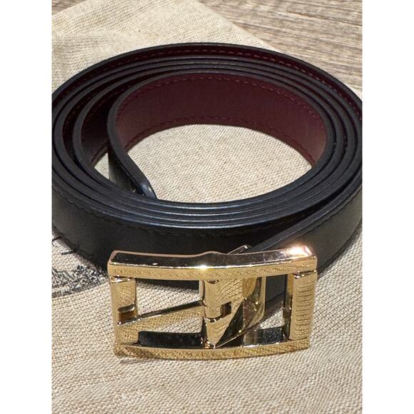 Gucci Reversible Black & Rosso Ancora Leather Belt Size 95 GG Gold Buckle NWOT - Picture 9 of 14